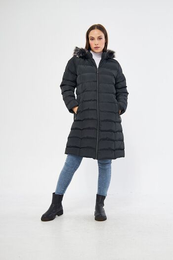 S&V TEKSTİL Women's Forest Green Inflatable Long Coat Coat Parka