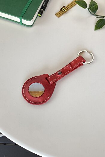 Modica Mendoza - Red Genuine Leather, Airtag Compatible Keychain Case - Minimalist Design
