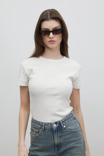 Manuka White Corded Short Sleeve Fit Bodysuit