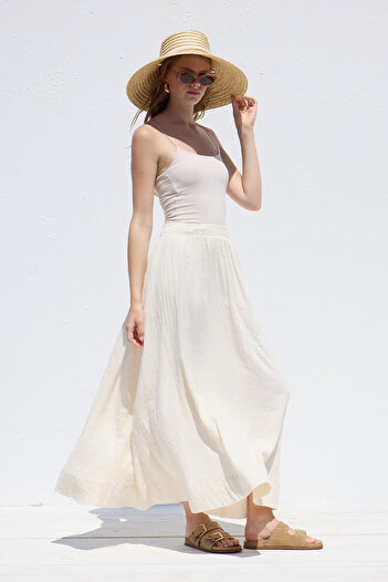 Manuka Ecru Colored Wide Cut Muslin Skirt