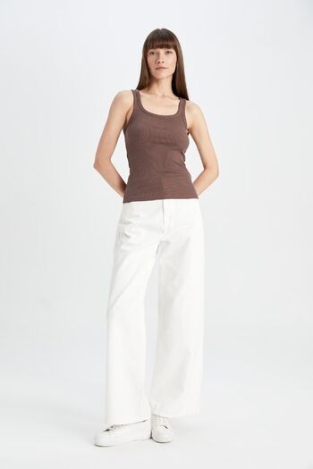 DeFacto Ribbed Cut Slim Fit Round Neck Camisole Tank Top - A2366Ax24Au