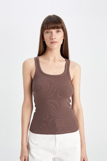 DeFacto Ribbed Cut Slim Fit Round Neck Camisole Tank Top - A2366Ax24Au