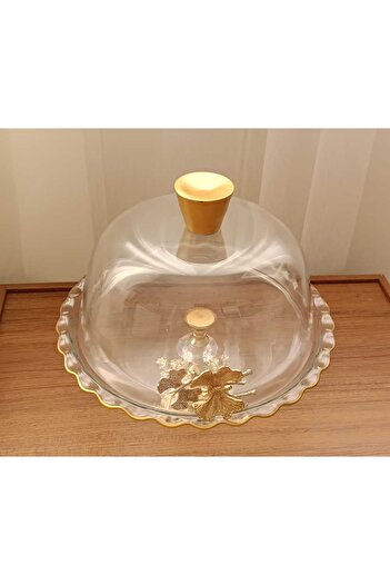 Elta Collection Gold Metal Ayaklı Cam Kapaklı Kek - Pasta Stantı Fanus