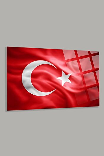 TAULART Türk Bayrağı 3 Ev Ofis Okul İçin 4mm Kırılmaz Temperli Yüksek Çözünürlüklü Cam Tablo