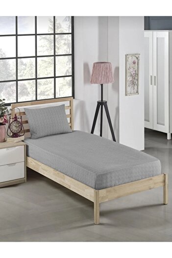 MORRİVAL Single Gray Elastic Sheet Set with Pillows