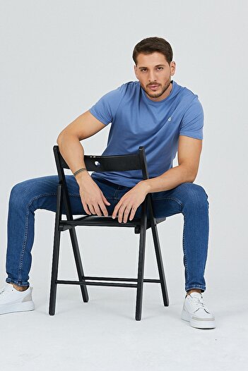 Kallisto Ανδρική περιορισμένη έκδοση - Blue Crew Neck Cotton Slim Fit Colony Basic