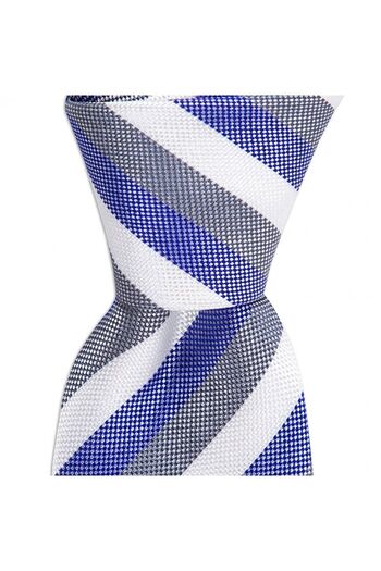 1001 Kravat White Striped 7.5 cm Wide Silk Tie