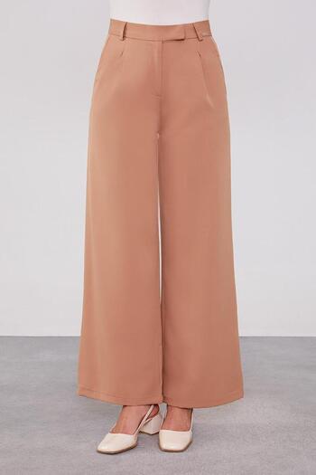 Levidor Camel Hidden Button Fabric Trousers