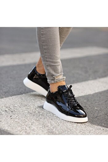 iskarpino Men's Casual Shoes - Black Genuine Patent Leather, Lace-up