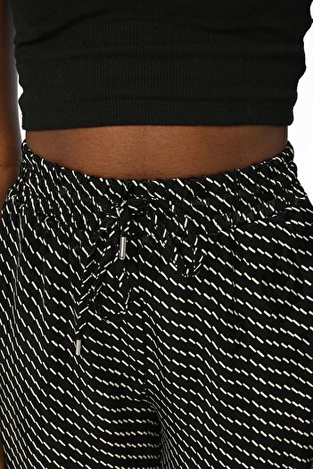 Orfeo Negro Patterned Wide Leg - Women's Elastic Waist Trousers