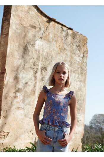 MANGO Kids Volanlı çiçekli bluz