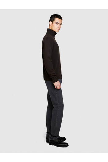 Sisley Men's Brown Wool Blend Stand Collar Sweater