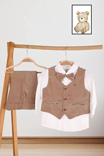 Babydola Corduroy Vest Trousers Linen Shirt Bow Tie Boy Suit 13519
