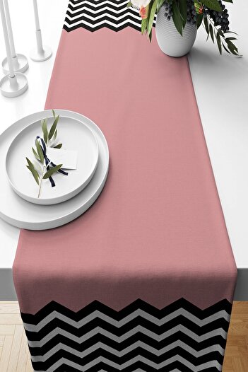 on the clouds Black and White Zigzag Detailed Stain Resistant Fabric - Living Room Kitchen Table Ranir Models Runner