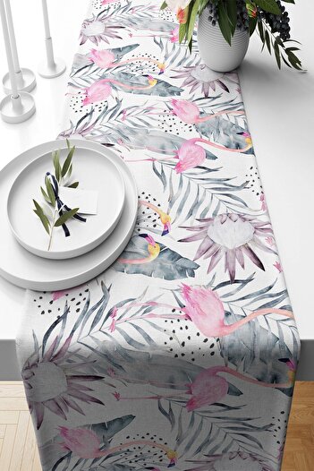 on the clouds Tropical Pink Flamingo Stain - Non-Resting Fabric Living Room Kitchen Table Ranir Models Runner