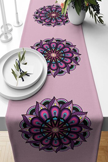 on the clouds Lilac Mandala Patterned - Stain Resistant Fabric Living Room Kitchen Table Runner, Changed Ranir Models