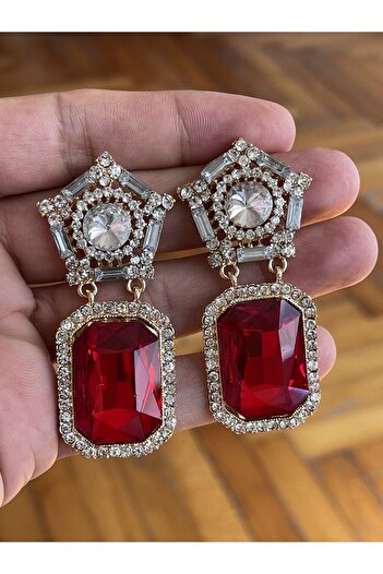 Rupen Kraft Baguette Stone Kokoş Rich Looking Evening Dress Earrings