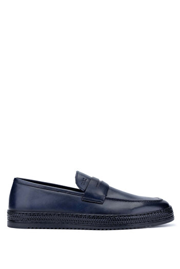 Tamer Tanca Navy Blue Genuine Leather Men's Loafer Shoes