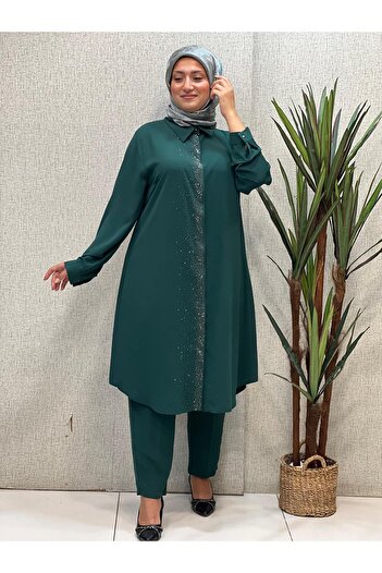 Butik büyük beden Sprinkled Stone Detailed Tunic