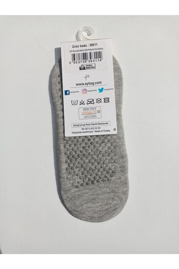 Aytuğ Women's Gray Pilates & Yoga Ballerina Socks with Anti-Slip Tapes