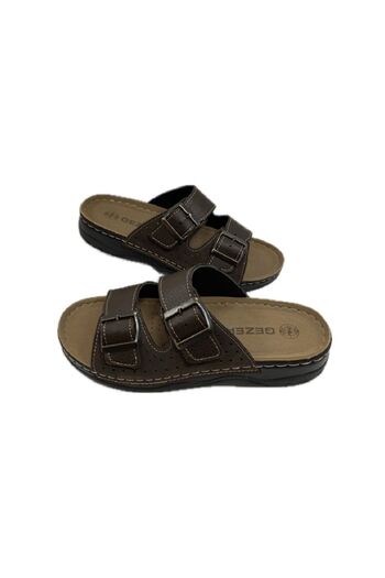 GEZER KAFKASLAR DOUBLE BUCKLE LEATHER FULL ORTHOPEDIC STITCHED MEN'S FATHER SLIPPERS