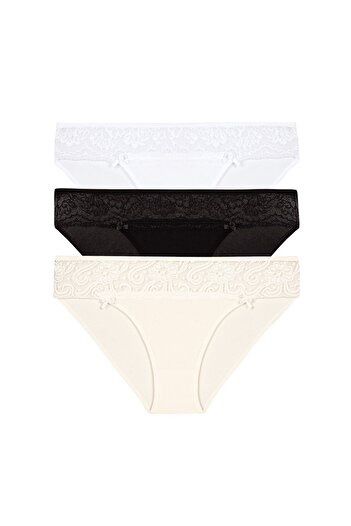 Şahin 6 Pieces Women's Bikini - 95% Cotton, 5% Lycra Lace, Three Color Pack