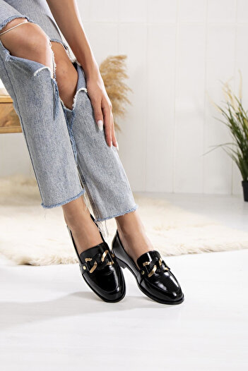 ALBİNİ Genuine Leather Women's Black Patent Leather Ballerinas