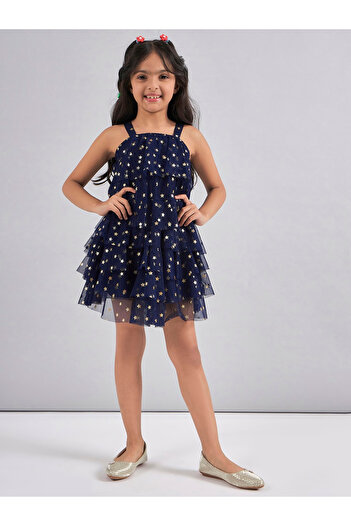 Stylo Bug By Styli Star Print Mesh Insert Layered Dress