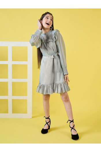 Stylo Bug By Styli Ruffled High Neck Dress with Tie Belt