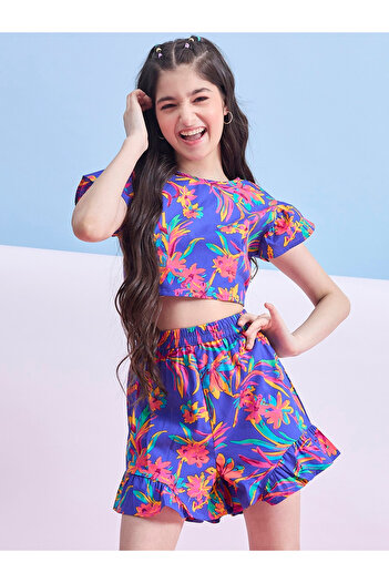 Stylo Bug By Styli Floral Print Tie-Up Back Crop Top & Flippy Shorts Set