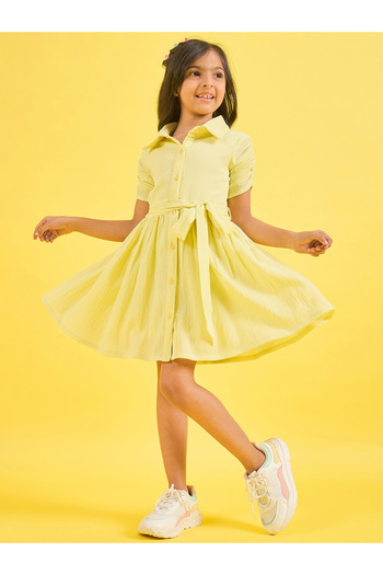 Stylo Bug By Styli Solid Collared Shirt Dress with Tie Belt
