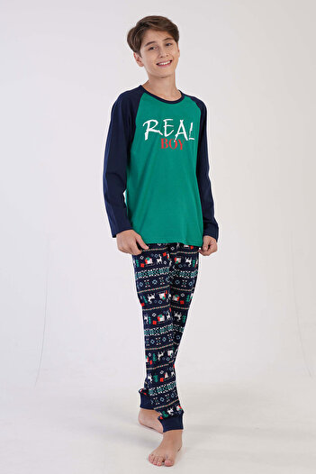 VİENETTA Boy's Cotton Long Sleeve Pajama Set - 9-10/15-16