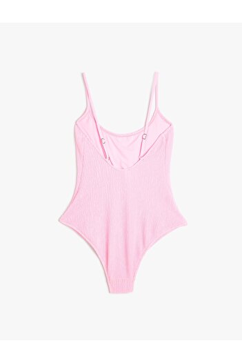 Koton X - Slim Fit Textured Swimsuit, U Collar and Thin Strap Lined