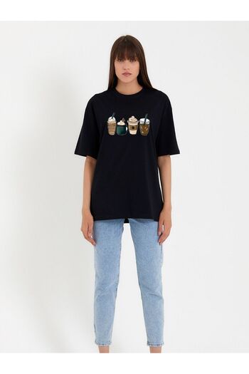 VASK Unisex COFFE Printed Oversize T-Shirt