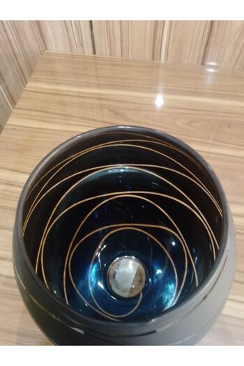 Candle Vase Waterway Patterned - Matte Black Transparent Metallic Glass, Luxury Oval Vase