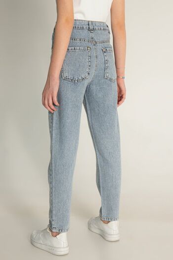 DMB BOYS & GIRLS Taşlı Beli Ayarlanabilir Yüksek Bel Mom Fit Jean Kız Çocuk Kot Pantolon
