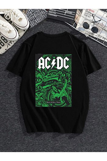 MODADEER Унісекс Acdcyeşil Принт Oversize Tshirt