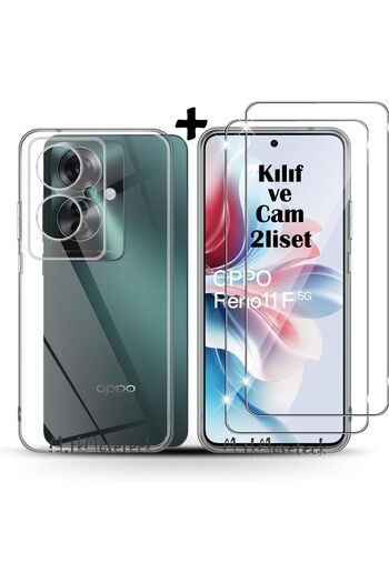 m.tk moveteck Oppo Reno 11F Case Camera Protected Soft Colorless Transparent Silicone + 9H Screen Protector Glass Set of 2