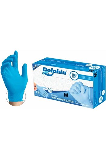 Dolphin Tek Kullanımlık Lateks Mavi Pudrasız Nitril Muayne Eldiveni Medium Orta Boy - 100'LÜ 3 Paket
