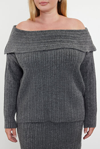 Trendyol Curve Σετ πλεκτών με κορδόνι Carmen Collar - Anthracite TBBAW25CP00001