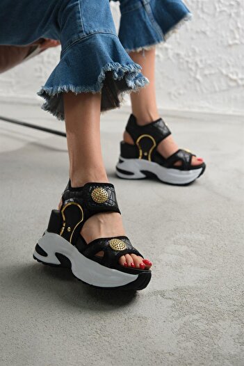 Modanizm Achilles Wedge Heeled Black Sandals