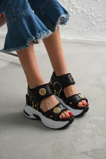 Modanizm Achilles Wedge Heeled Black Sandals