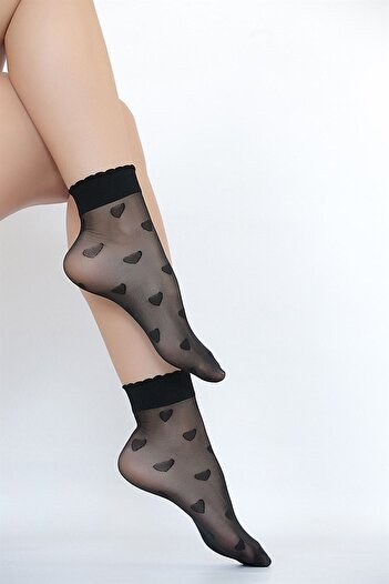Daymod Women's Black Monica Heart Patterned Sock Socks 3-Piece