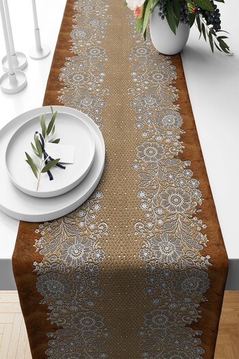 on the clouds Ethnic Lace Patterned Brown Runner - Stain Resistant Fabric, Living Room Kitchen Table, Different Ranir Models