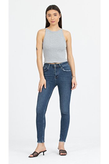Kallisto Gray Melange Ribbed Halter Collar Knitted Crop Tank Top