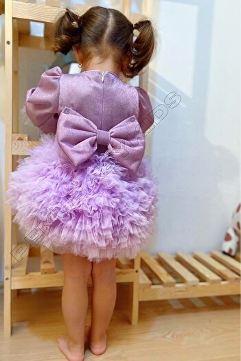 penu baby kids Lila Tütülü Uzun Kol Kız Bebek Elbise - Princess