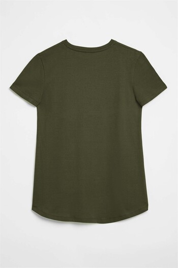 GRIMELANGE Samantha Women - 100% Organic Cotton, Comfort Fit, Khaki T-Shirt, Long Back Basic Model