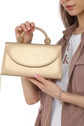 womenacs Bronze Color Evening Dress, Women's Bag with Cover, Hand-held and Long Strap (Chain Strap)