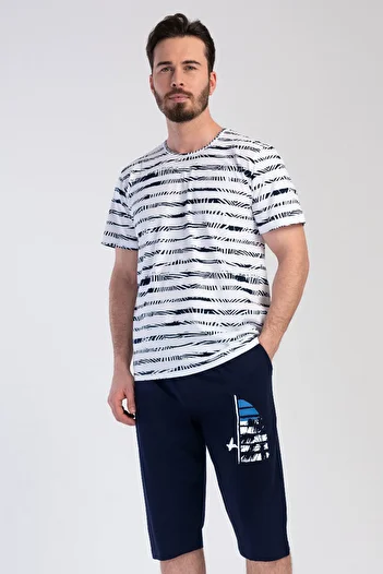VİENETTA Men's Capri Short Sleeve Cotton Pajama Set - 311191