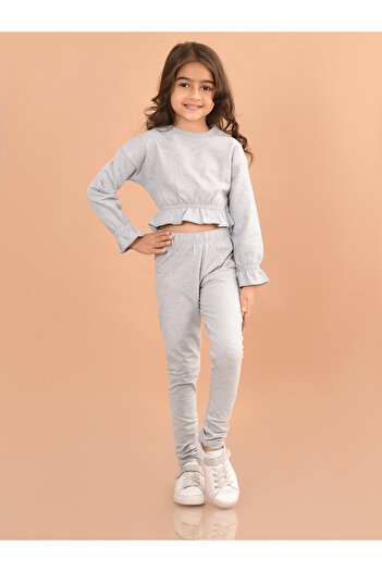 LilPicks By Styli Frill Hem Crop Top & Leggings Set